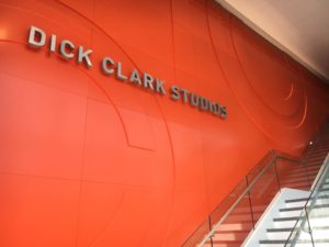 Stairs alongside wall into Dick Clark Studios at Newhouse